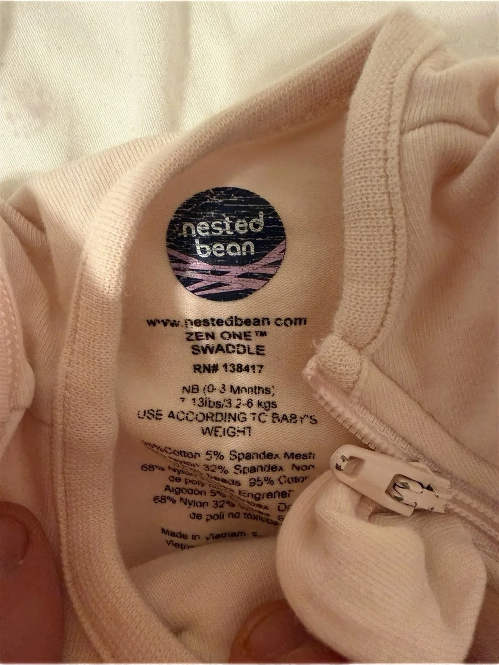Nested Bean Light Pink Baby Swaddle Sleep Sack with Zipper